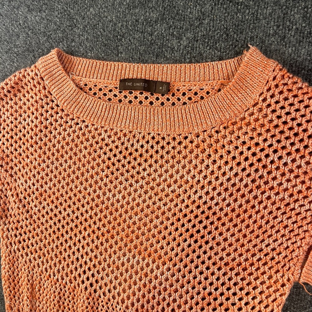 The Limited Sweater Womens Medium Coral Acrylic Open Knit Crochet Pullover Top